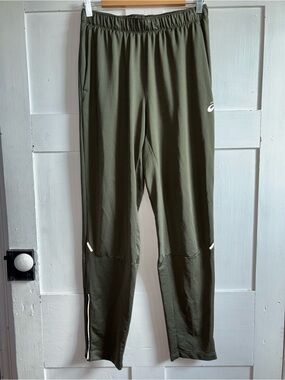 Asics Athletic Running Pants Olive Green Joggers Size Medium M